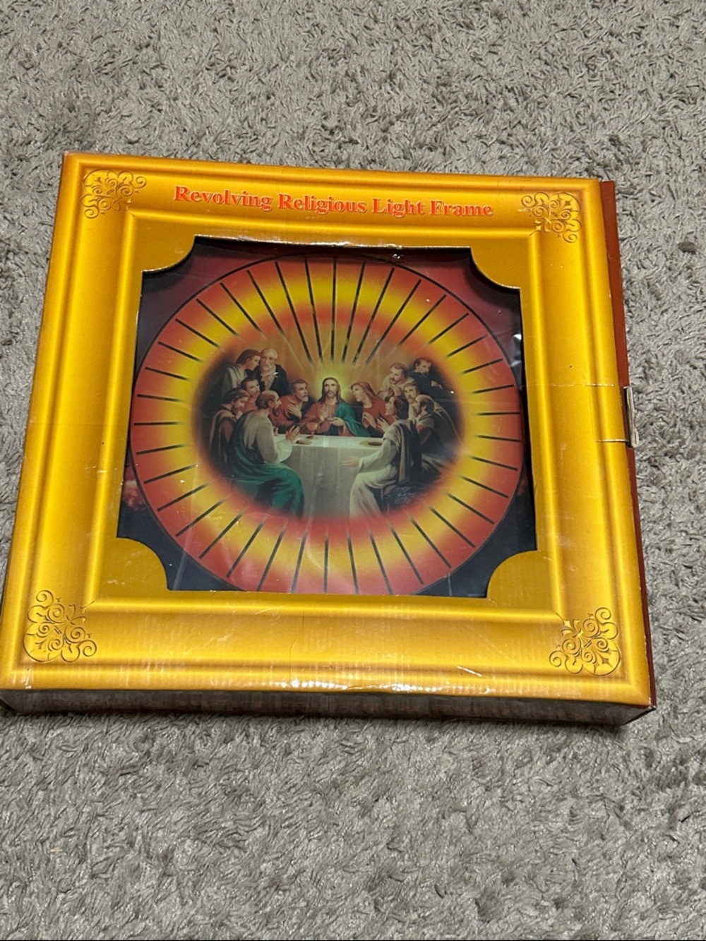 Vintage Revolving Religious Light Frame Last Supper Psychadelic